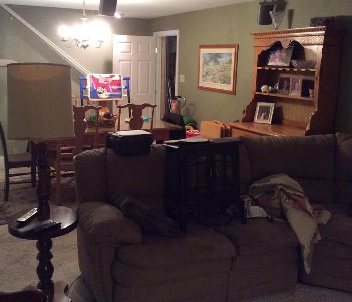 Family Room damaged from toilet supply line