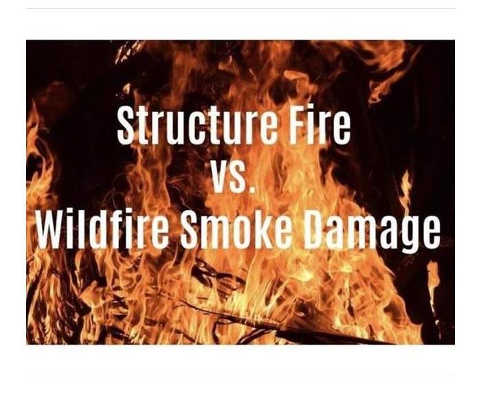 Fire flames burning with "Structure Fire vs. Wildfire Smoke Damage written over the flames